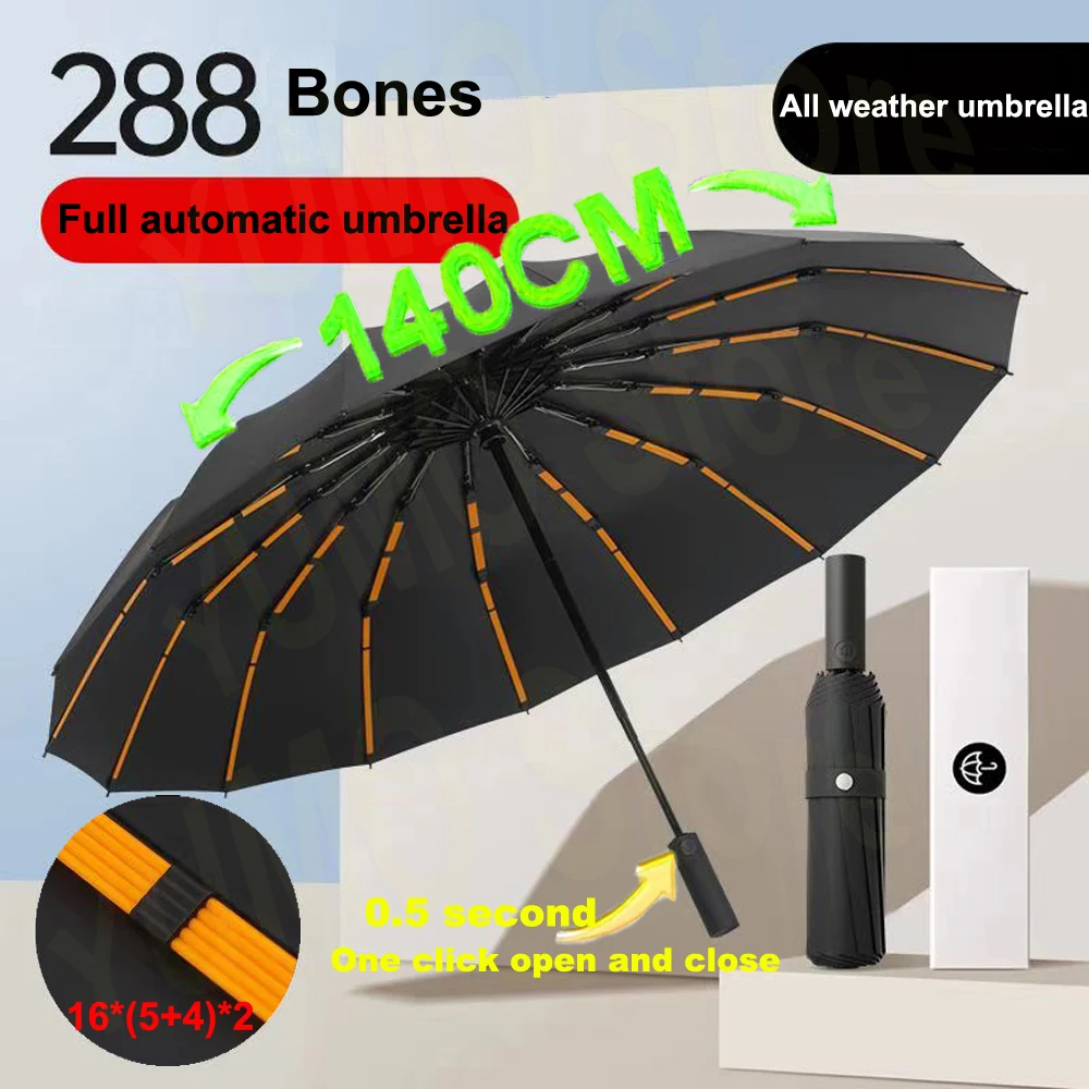 288 Bones Super Windproof Umbrella All Weather Umbrellas Large Size Men Automatic Business Umbrella UV Protection Women Sunshade