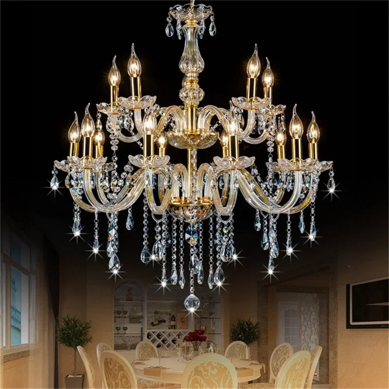 ASHER Modern Chandelier LED Lighting Pendant Lamp Crystal Gold Candle Fixtures Indoor for Home Hotel Hall