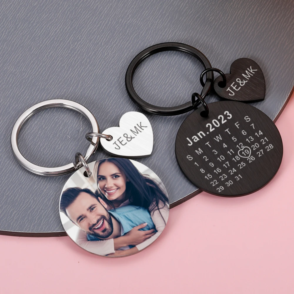 

Personalized Color Photo Keychain Valentine's Day Gift Custom Calendar Couple Keyring Romantic Gifts for Boyfriend Girlfriend