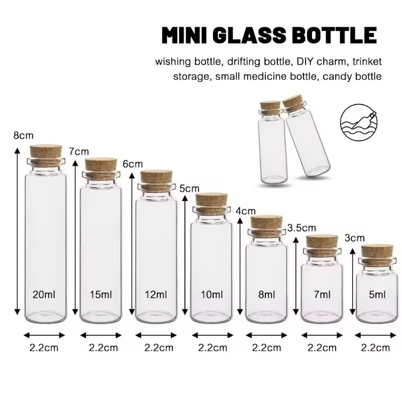 

10PCS 5ml-20ml Small Glass Bottles with Cork Stoppers DIY Decoration Mini Glass Vials Cork Message Glass Vial Wishing Bottles