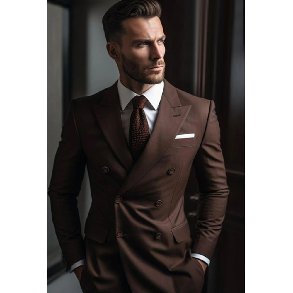 Brown Suit for Men Two Pieces Business Casual Gentlemen Wear Fashion Formal Wedding Groom Slim Set