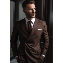 Brown Suit for Men Two Pieces Business Casual Gentlemen Wear Fashion Formal Wedding Groom Slim Set