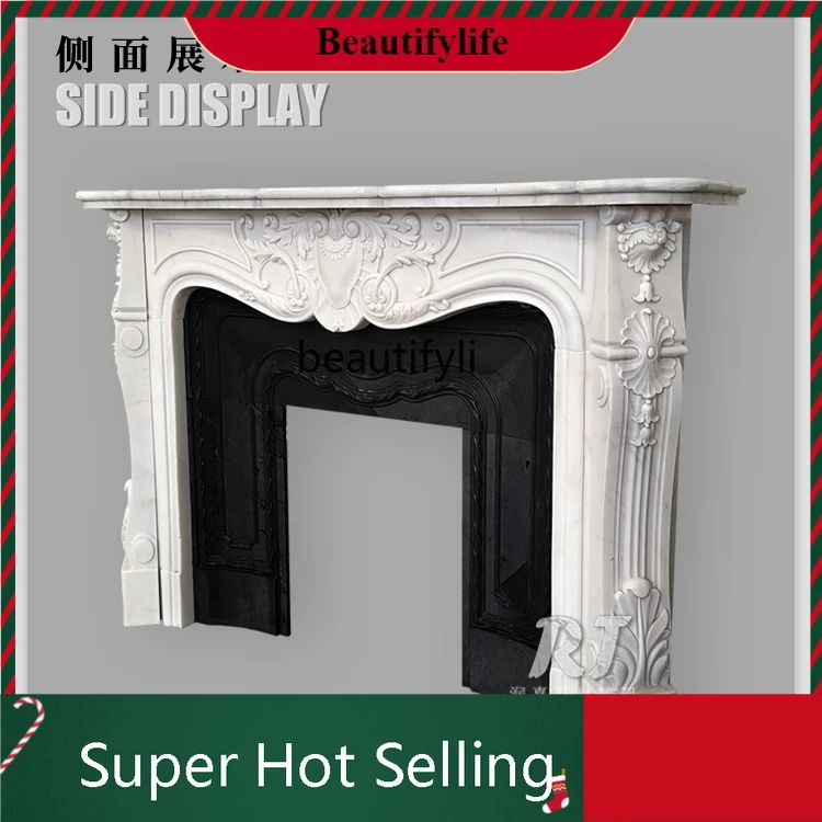 

D80 French Stone Fireplace Marble Fireplace European Style Retro Living Room Background Wall Decoration White Marble