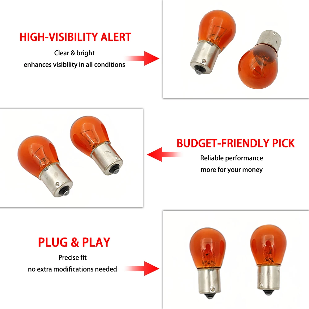 10pcs/2pcs Car Indicator Light Brake Reverse Lamp Parking Light LED Bulbs 1156 BA15S P21W 12V Amber Yellow Halogen Lamp DC