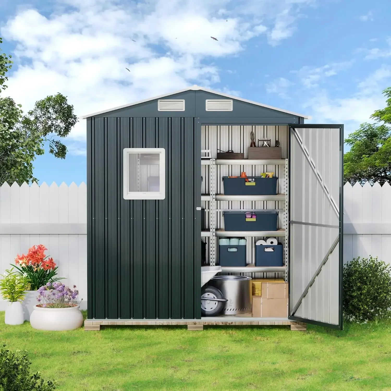 

6X4X6.5 FT Compact Vertical Outdoor Steel Storage Shed with Lockable Doors, Patio Utility, Small Tool Storage,Bike Shed