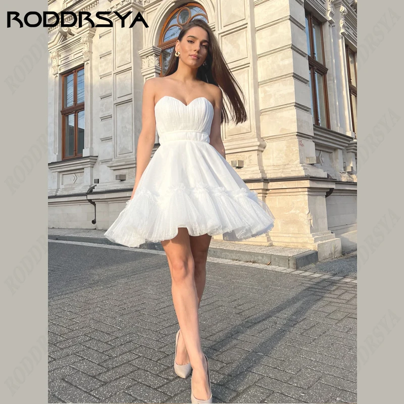 RODDRSYA Strapless Wedding Dressws Sleeveless Lace Up Backless Bridal Gown Elegant Tulle Robe De Mariée Sexy Short For Plus Size