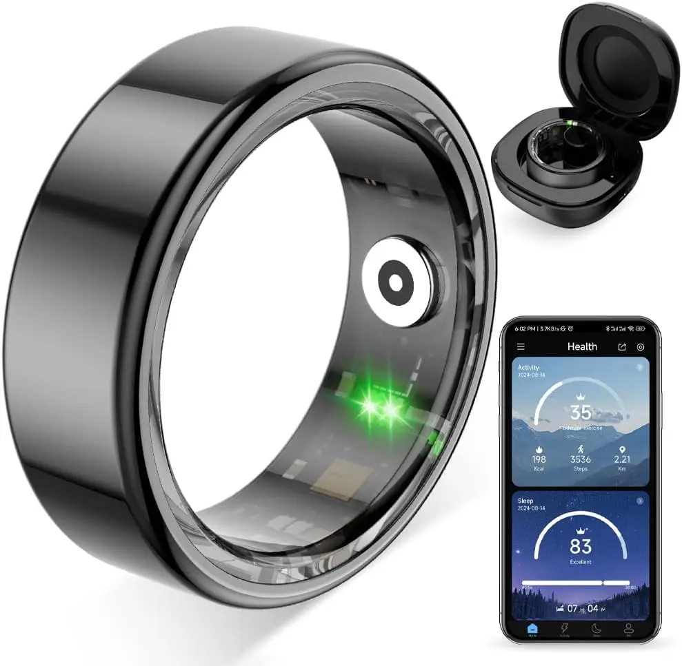 

Xizon Smart Ring with Sleep Monitoring, Step Count, Heart Rate, and Blood Oxygen Measurement for iPhone and Android.