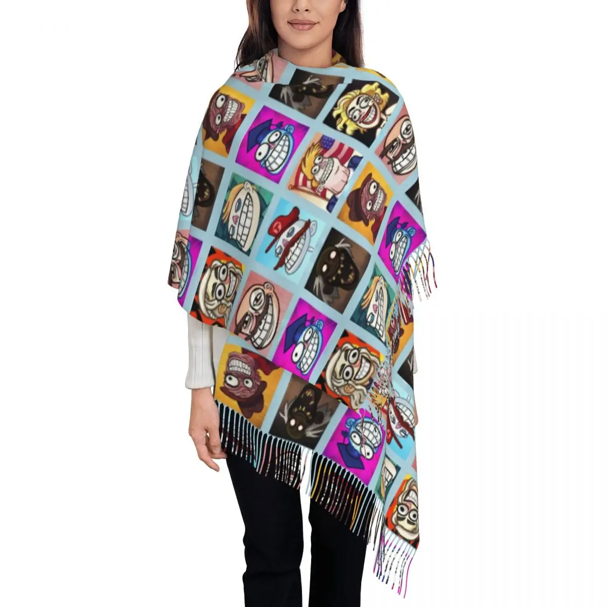 personalizado-elegante-troll-engracado-anime-rosto-quest-video-meme-borla-cachecol-feminino-inverno-quente-xale-envoltorio-senhora-jogo-cachecois-em-quadrinhos