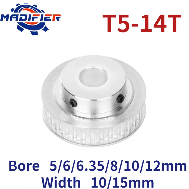 T5 14 Teeth/T Boss Synchronous Belt Pulley BF Groove Width 10/15mm Inner Hole 5/6/6.35/8/10/12mm