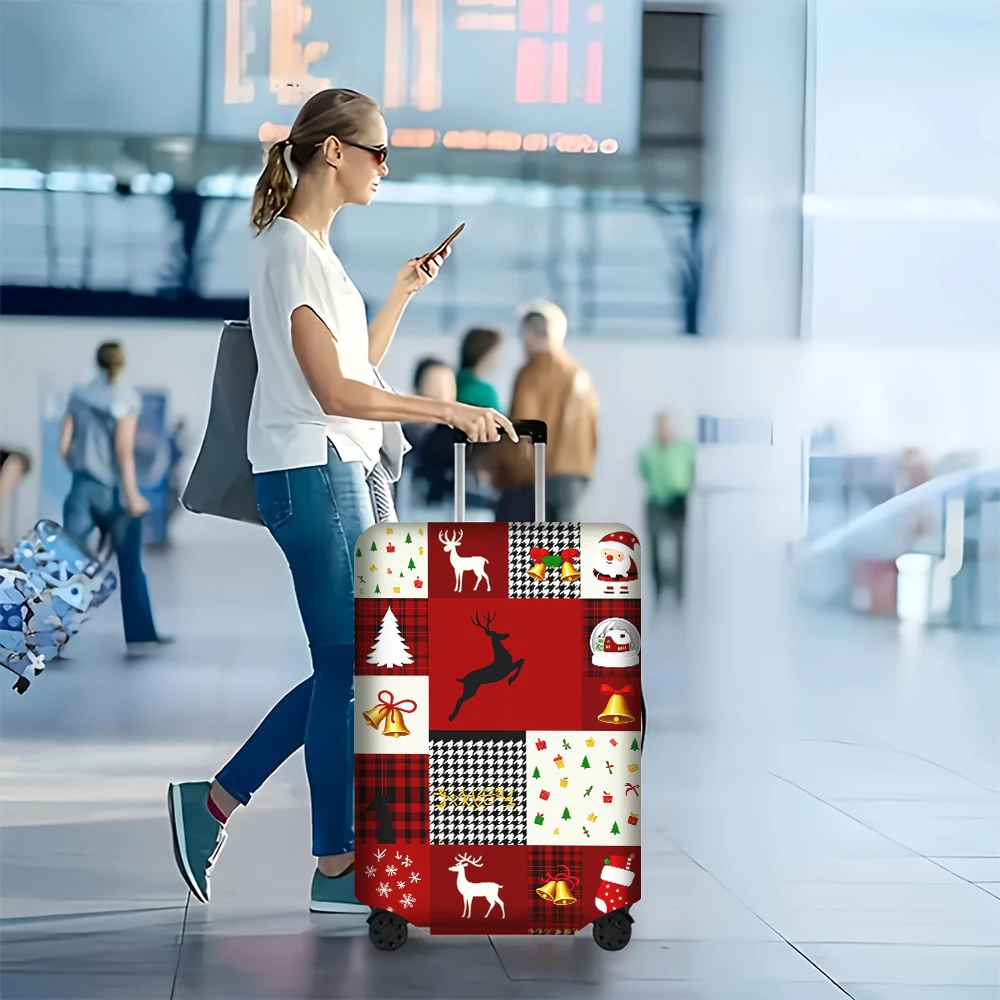 1PC Christmas themed patchwork graphic printed luggage cover for luggage 18 – 32 inches; dust and elastic travel accessories to