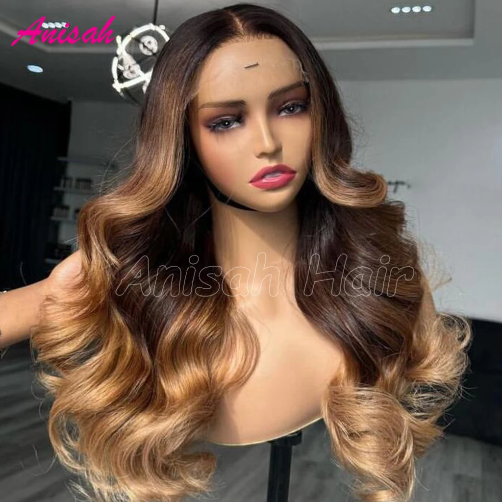 Wig gelombang tubuh Highlight Pirang madu Brasil wig renda rambut manusia HD wig rambut manusia renda transparan untuk wanita