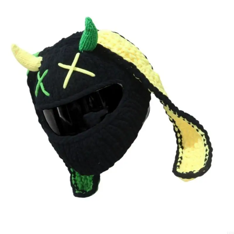 

L5YA Funny Rabbits Ear Motorcycle Helmets Cover Plush Cartoon Knitted Helmets Protective Cover for Enjoyable Rides and Gifting