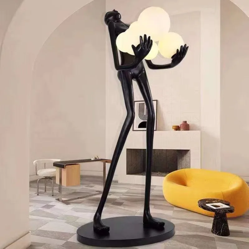 Humanoid Art Sculpture Holding Ball Led Floor Lamp Postmodern Designer Large Figure Home Decoration