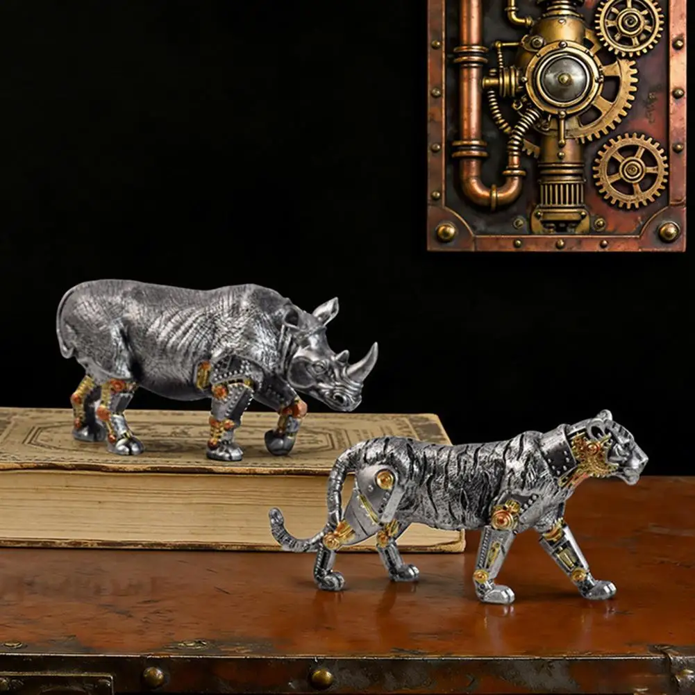 Retro Gear Sculpture Decor Steampunk Mechanical Beast Resin Figurine Vintage Gear Statue Style Desktop for Office for Mechanical