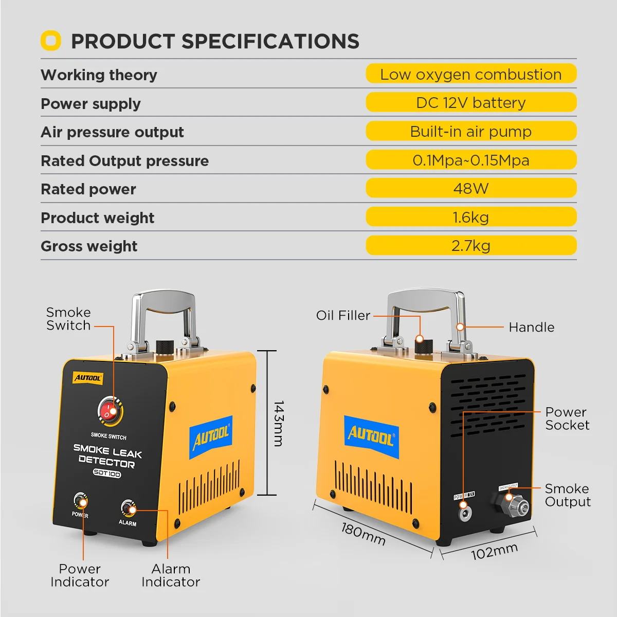 AUTOOL SDT100 Rauchmaschine Lecksucher für Auto EVAP-System Rohrleitungs-Lecktester mit Eingebauter Luftpumpe Kraftstoffrohr-Leckortungsgerät – Detail 8