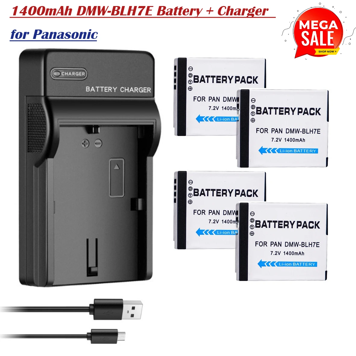 Cargador de Batería DMW-BLH7E DMW BLH7 BLH7E BLH7PP de 1400mAh para Panasonic Lumix DMC GM5 GM1 GM1K GF7 GF8 GF9 GF10 LX10 LX15
