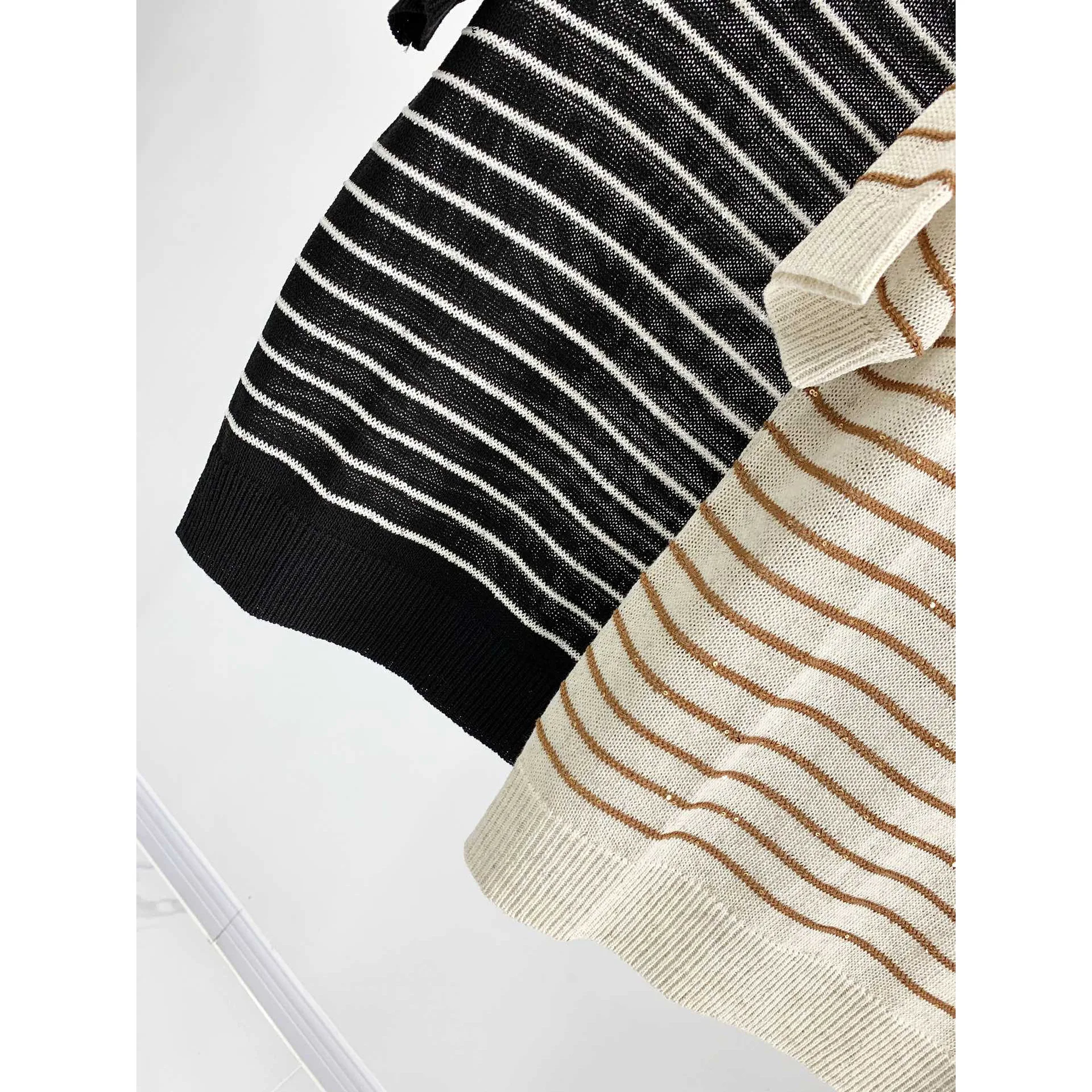 Pull rayé en lin et coton mélangé, T-Shirt tricoté respirant et confortable pour femmes, Style rétro décontracté, assorti avec tout