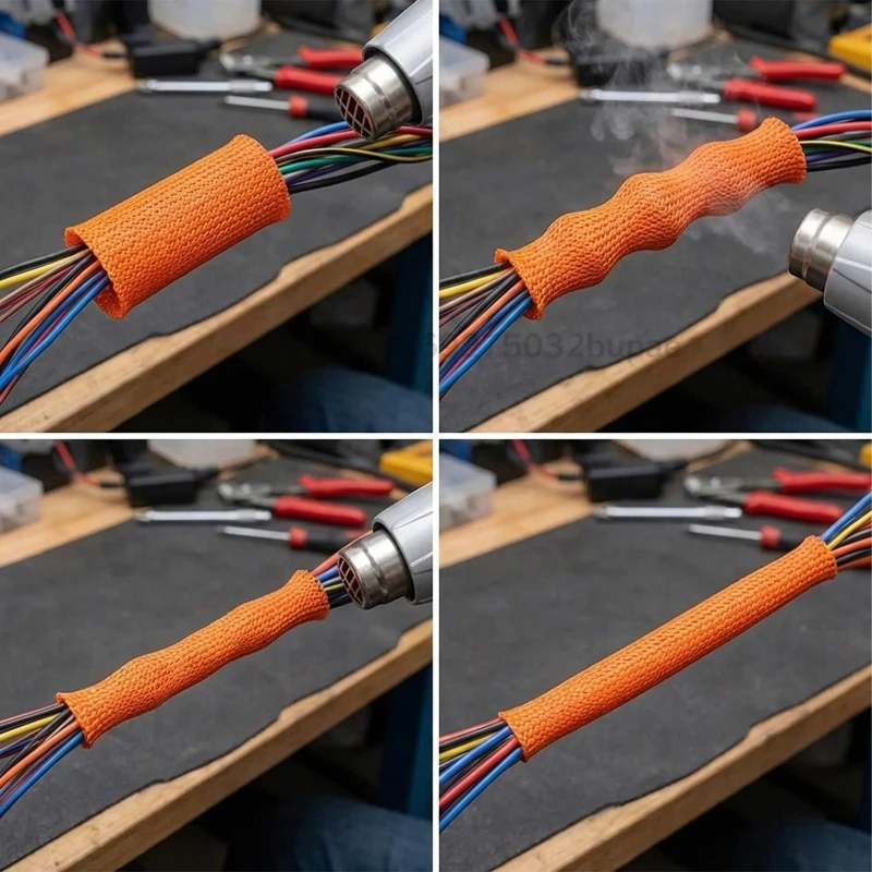 Wearproof Solid Color Heat Shrink Heat Shrink Tube Braided Tubing Orange Sleeve Anti-abrasion Protection for Cable Management