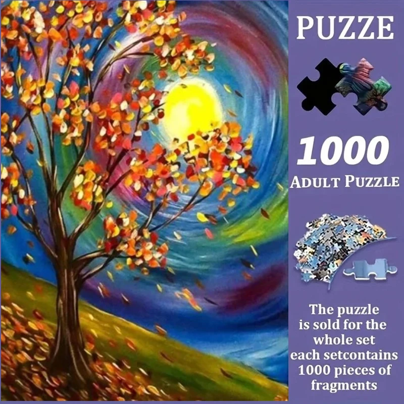 

Пазл на 1000 элементов, расписанный вручную, с изображением дерева, идеально подходит для творческих занятий своими руками с семьей, в качестве подарка, развивающая игрушка