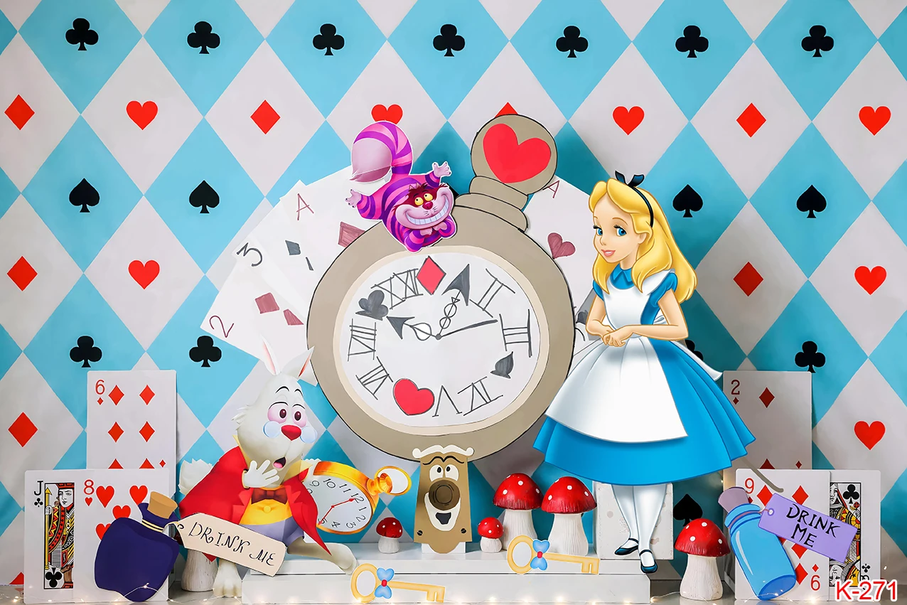 Cartoon Princess Alice Backdrop for Birthday Party Supplies Alice In Wonderland Baby Shower Banner for Birthday Party Decoration