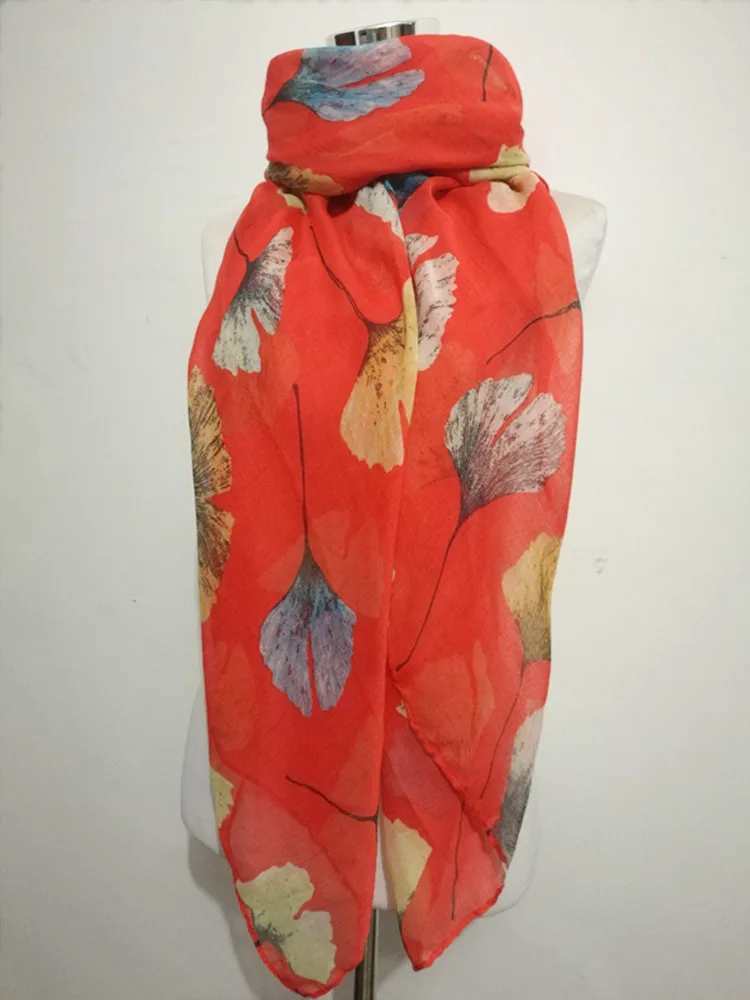 New Fashion Ginkgo Biloba Flroal Viscose Scarf Lady Print Voile Shawls and Wraps Pashmina Foulards Muslim Hijab