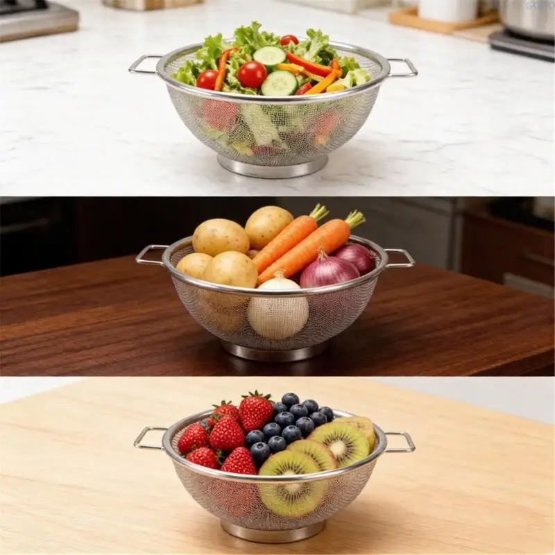 23GA Mesh Colander Stainless Round Edges Double Handle Strainer Basket For Kitchen Drain And Steam Cooking Rustproof