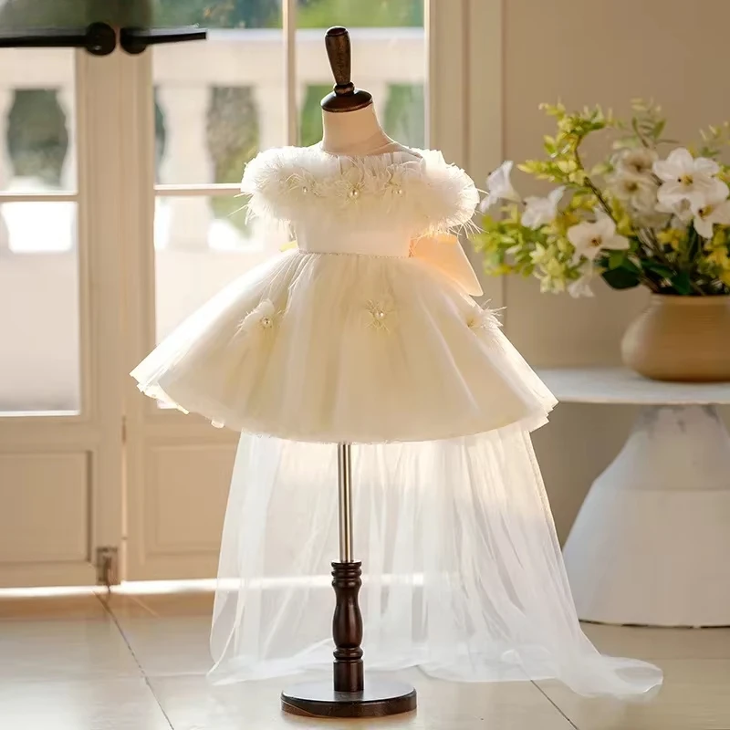 

Elegant Girl Party Dresses Long Wedding Bridesmaid Dress 1-12 Year Old Mesh Ball Evening Dress Embroidered Graduation
