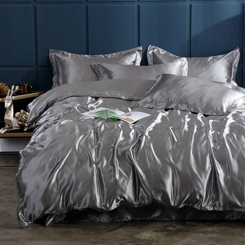Silver And Gold Duvet Cover Fitted Sheet Pillowcase Satin Bed Set  Comfortable Bedsheet  Ice Silk Bedding  For Bedroom 180x200cm
