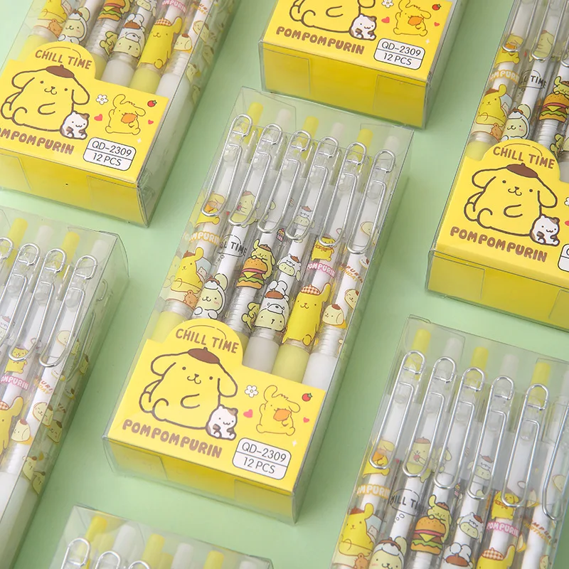 12/24/36pcs Iigen Sanrio Unisex Pen Cute Pompompurin Metal Hook Press Action Pen Student Signature Pen Student Supplies