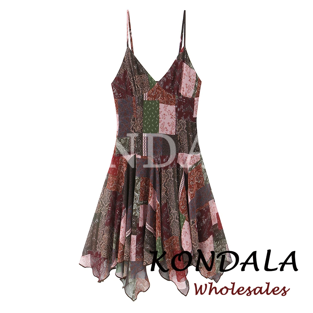KONDALA Asymmetrisches Sexy Vintage Frühlings-Damen-Trägerkleid Mode 2026 Urlaubs-Drapierkleid Ärmelloses Schickes Mini-Kleid für Frauen