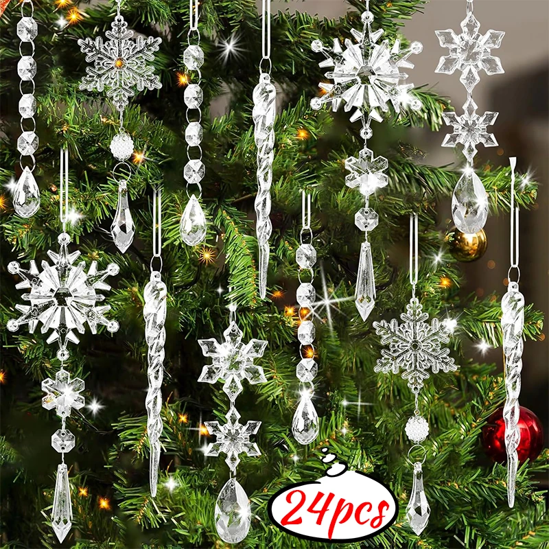 Wholesale Christmas Crystal Clear Snowflake Icicle Pendants Acrylic Xmas Tree Ornament Holiday Home Party Hanging Decoration