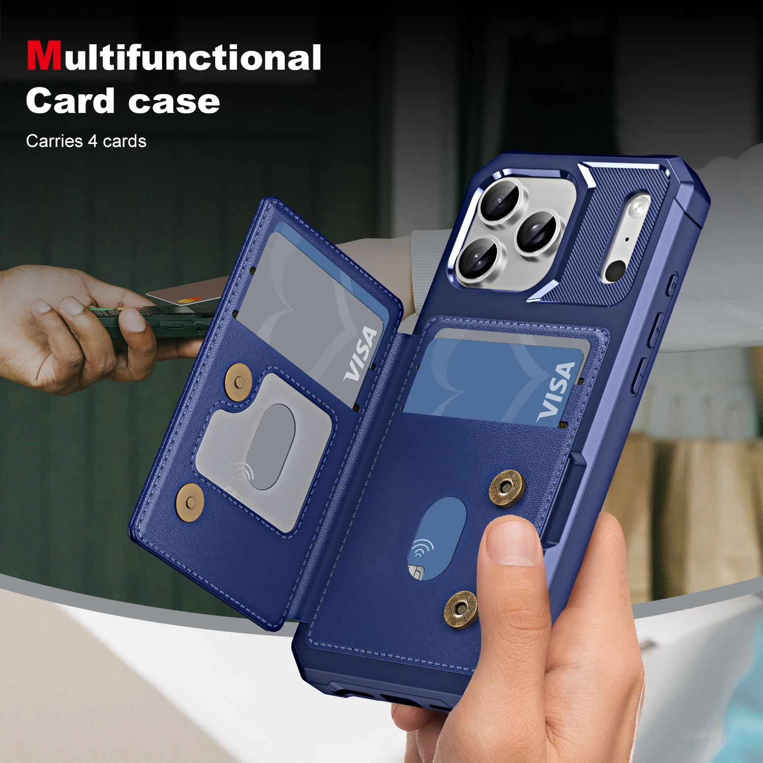 เคสโทรศัพท์หนังแบบมีช่องใส่บัตรสำหรับ iPhone Air 17 16 14 13 12 Pro Max 15 Plus 16E พร้อมขาตั้ง ป้องกันการตกกระแทก