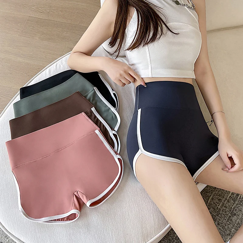 

Women's Summer White Edge Ice Silk Mini Shark Short Shorts Thin Sexy High Waist Skinny Yoga Sports Running Shorts School Shorts