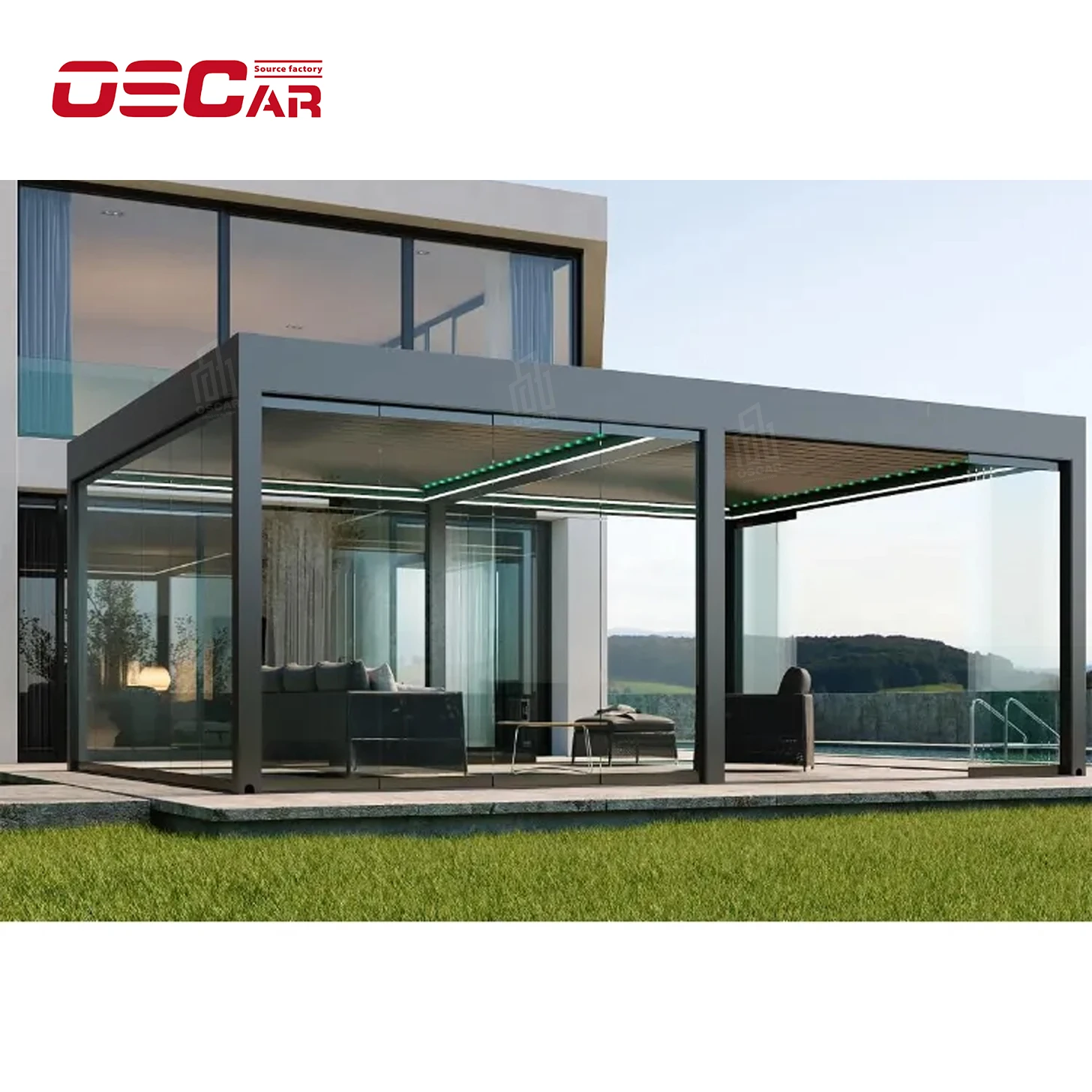 

Oscar Modern waterproof garden outdoor bioclimatic motorized aluminum pergola with louvers