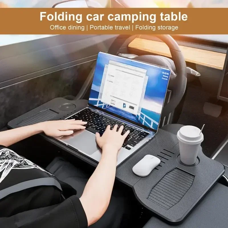 

Foldable Car Laptop Desk Upgraded Tray Stand Compatible with Tesla Model 3/Y Steering Wheel Eating Table for Travel Work Camping