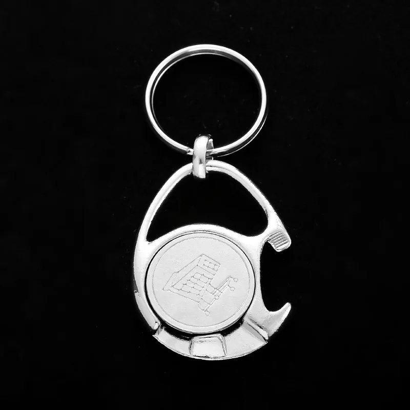 Car Keyring Ornaments Supermarket Push Shopping Cart Logo Coin Metal Token Lobster Buckle Keychain Bottle Opener