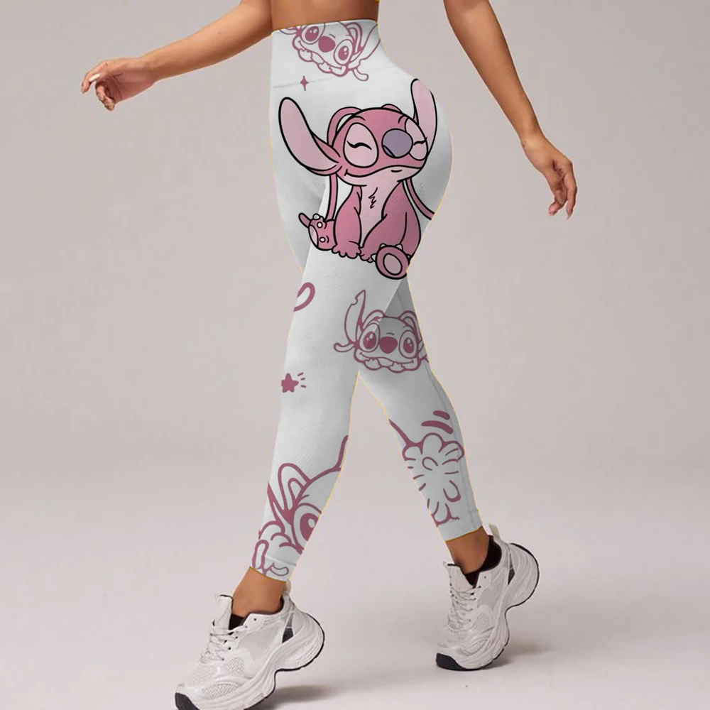 Disney Stitch Slim-Fit-Leggings mit elastischem Bund und Cartoon-Print für Damen, die den Alltag reisen. Enge Cartoon-Leggings für Damen