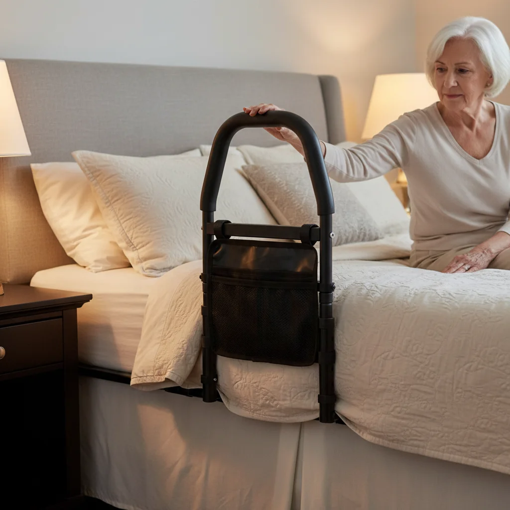 Black Elderly Adults Collapsible Safety Adjustable Heights Folding Bed Rail Stable Bed Assist Rails for Seniors With Light