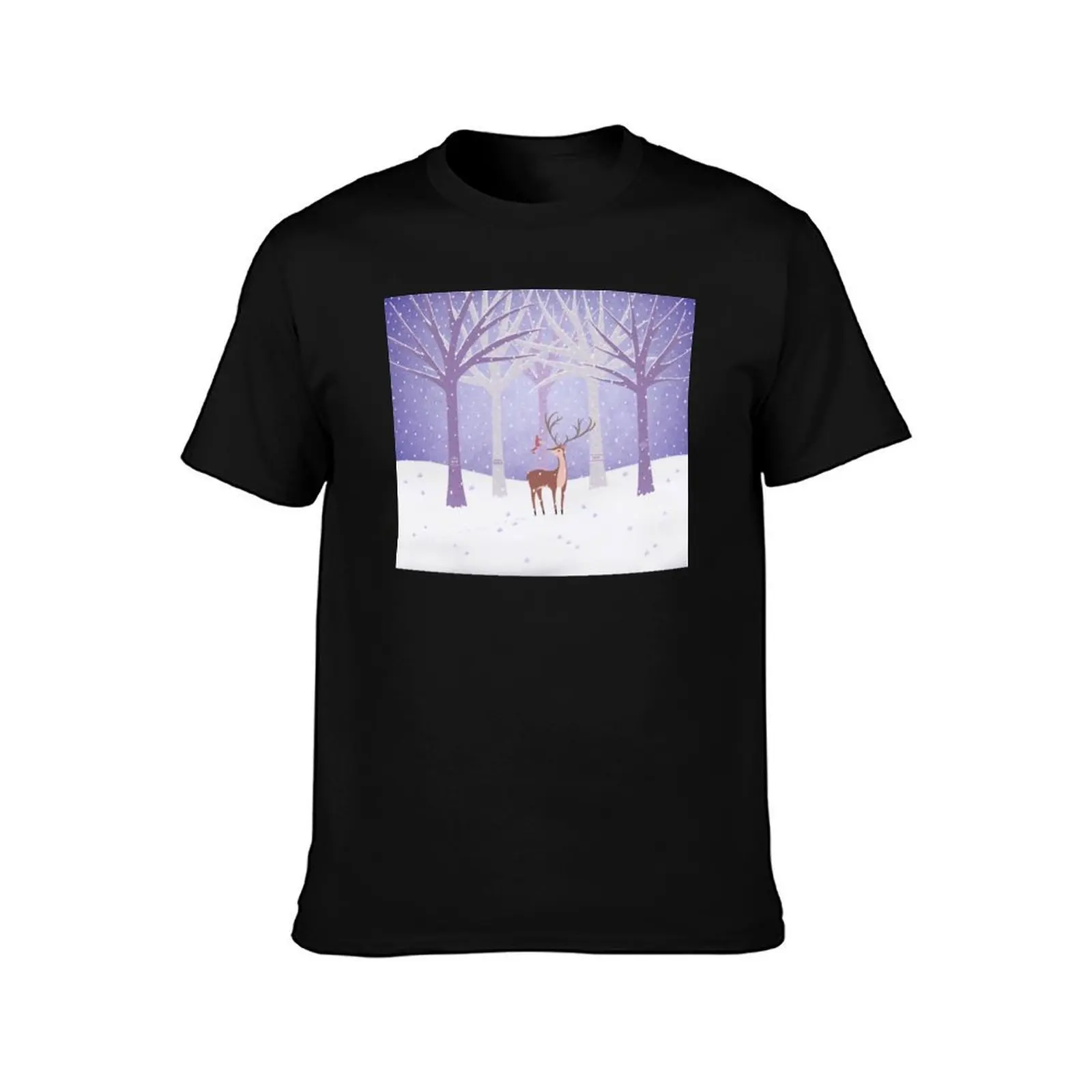 Deer - Squirrel - Winter - Snow Forest T-Shirt Street Fashion Casual Tee Shirt T-Shirt