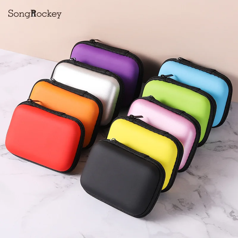 Headphone Bag Mobile Phone Data Cable Charger Storage Box Organize Coin Wallet Solid Color Simple Storage Accessories