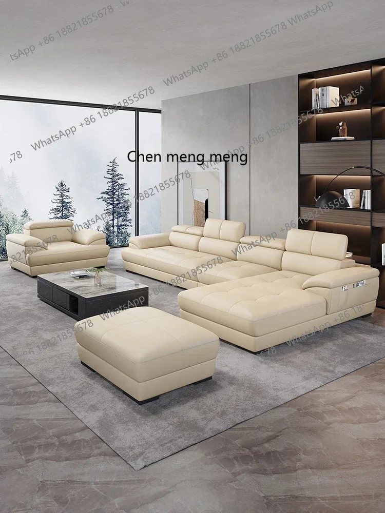 

Nordic leather sofa combination modern simple living room corner top layer cowhide left and right chaise longue sofaJJ