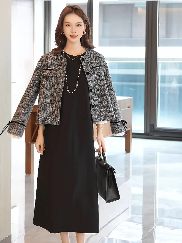 

plus Size ort Jaet Design Sensation Little Fraance Sle Outerwear Loose Slimming Meat Covering Micro Fat Women's Coat