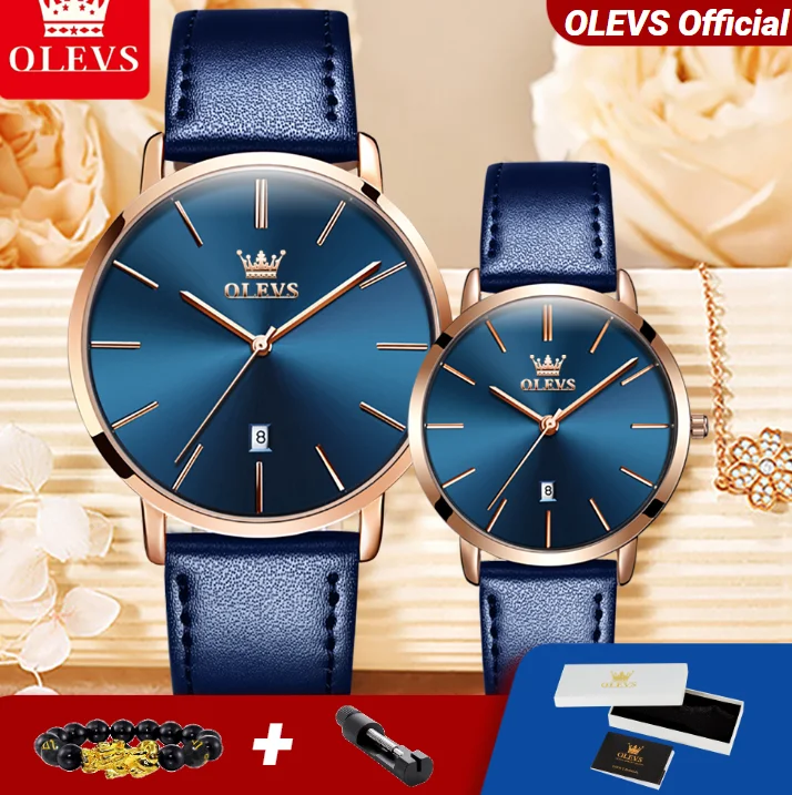 

OLEVS 5869 оригинальные часы с кожаным ремешком, мужские часы, женские часы, водонепроницаемые часы с автоматической датой, лучший бренд, ручные часы