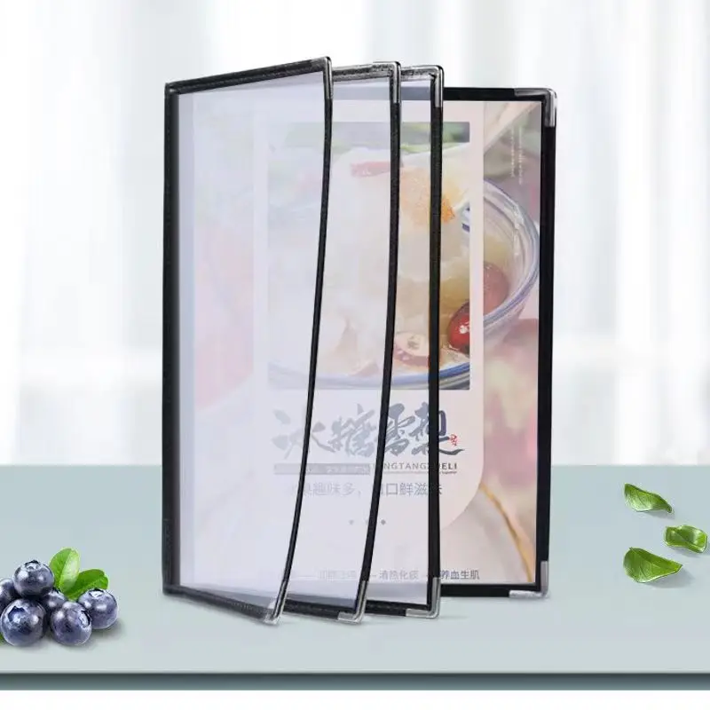 8 Pages 16 Sides Transparent PVC Restaurant Menu Covers, Fits stand A4 Size Paper