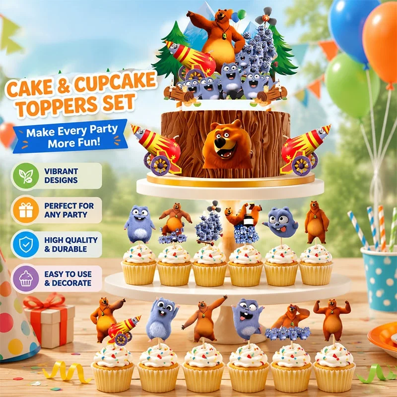 Grizzy and Lemmings Party Supplies Set Jungle Theme Disposable Tableware Paper Birthday Picnic Holiday Celebration Decor view 2