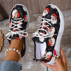 Christmas Style Printed Sneakers For Women Lightweight Non Slip Lace Up Flats Woman Comfortable Running Sports Shoes Plus Size