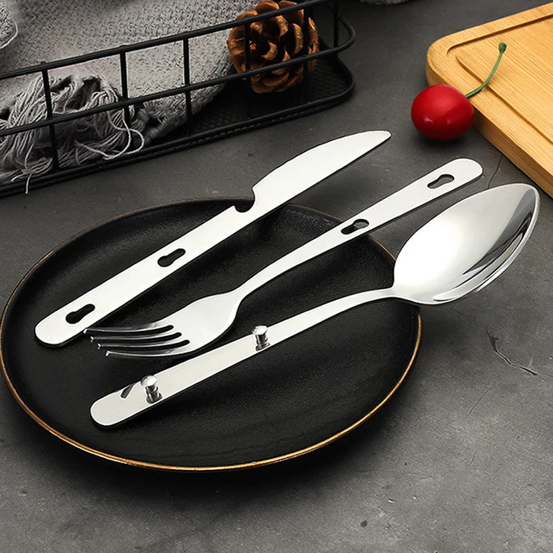 3pcs/set Stainless Steel Tableware Knife Utensil Spoon Set Spoon Fork Knife Dinnerware Camping Cooking Flatware Outdoor Portable