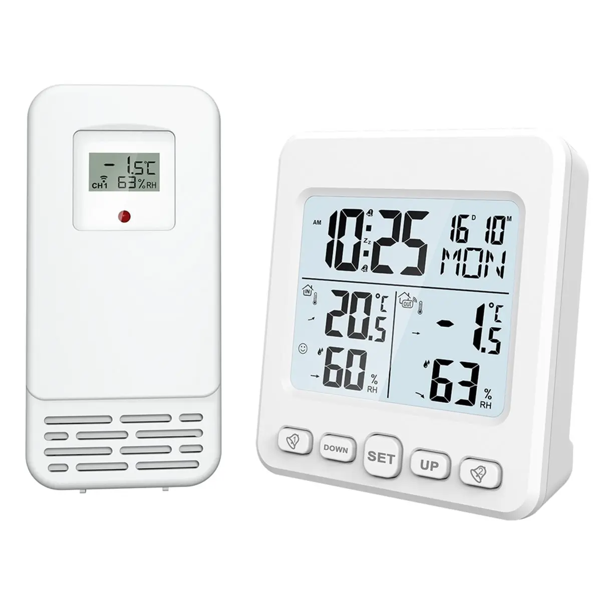 T1413C Tools-Indoor Outdoor Electronic Temperature Humidity Meter with Sensor Calendar Backlight Wireless Long-Distance Transmis