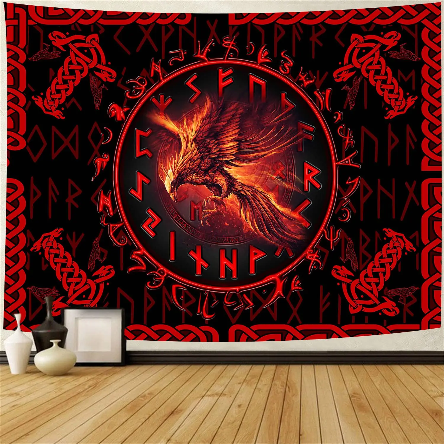 Ancient Viking Meditation Rune Print Pattern Tapestry Home Bedroom Living Room Dormitory Wall Decor Background Cloth