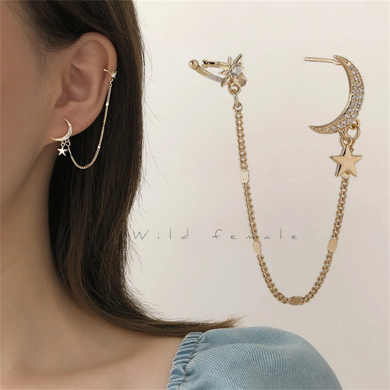 Star Chain Earring Women Wild Female Fashion Jewelry Multiple Ear Cuff Stylish Accessories Set Double Hoop Chain Drop 2026